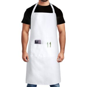 syntus chef apron for men women kitchen cooking apron with pockets, adjustable bib aprons stain resistant, 1 pack white