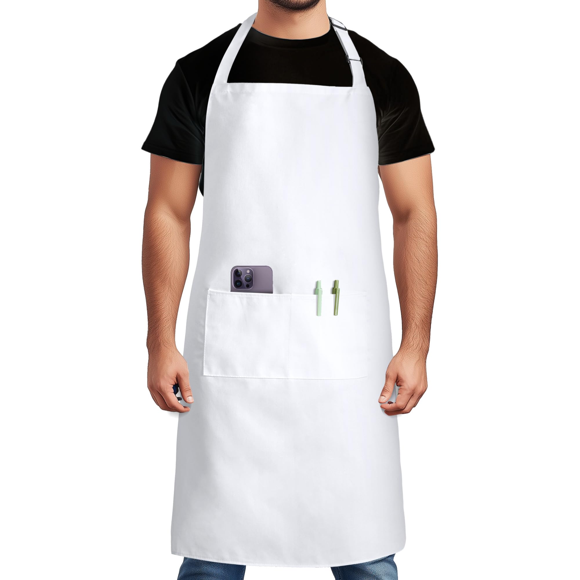 Syntus Chef Apron for Men Women Kitchen Cooking Apron with Pockets, Adjustable Bib Aprons Stain Resistant, 1 Pack White