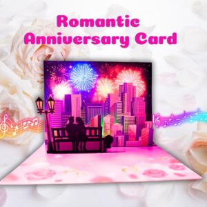 APOTODITO Anniversary Pop up Cards, Musical Anniversary Card with Light and Music, Happy Anniversary Cards for Men Women Couple Wife Husband Valentine (Pink)