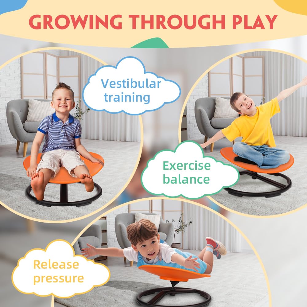 Spinning Chair for Autistic Kids, Sensory Spin Swivel Chair for Autism Children, Sit and Spin Seat, Toddler Toys Indoor/Outdoor, Gifts for Boys Girls Christmas