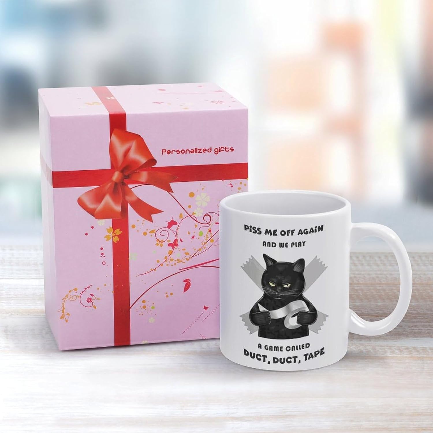 DZYQAWH Piss Me Off Again And We Play A Game Duct Duct Tape Mug Funny Christmas Cat Gifts For Women Men