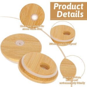 4 Pcs Reusable Bamboo Lids with Straw Hole 2.75Inch/70mm Wooden Lids Replacement Bamboo Lids for Beer Glasses Bamboo Lids for Glass Cup for Regular Mouth Drinking Jars