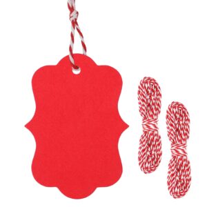 g2plus red gift tags, 100pcs red paper gift tags with string, 2''x2.8'' blank labeling tags for christmas, valentine's, gift wrapping, diy arts, crafts