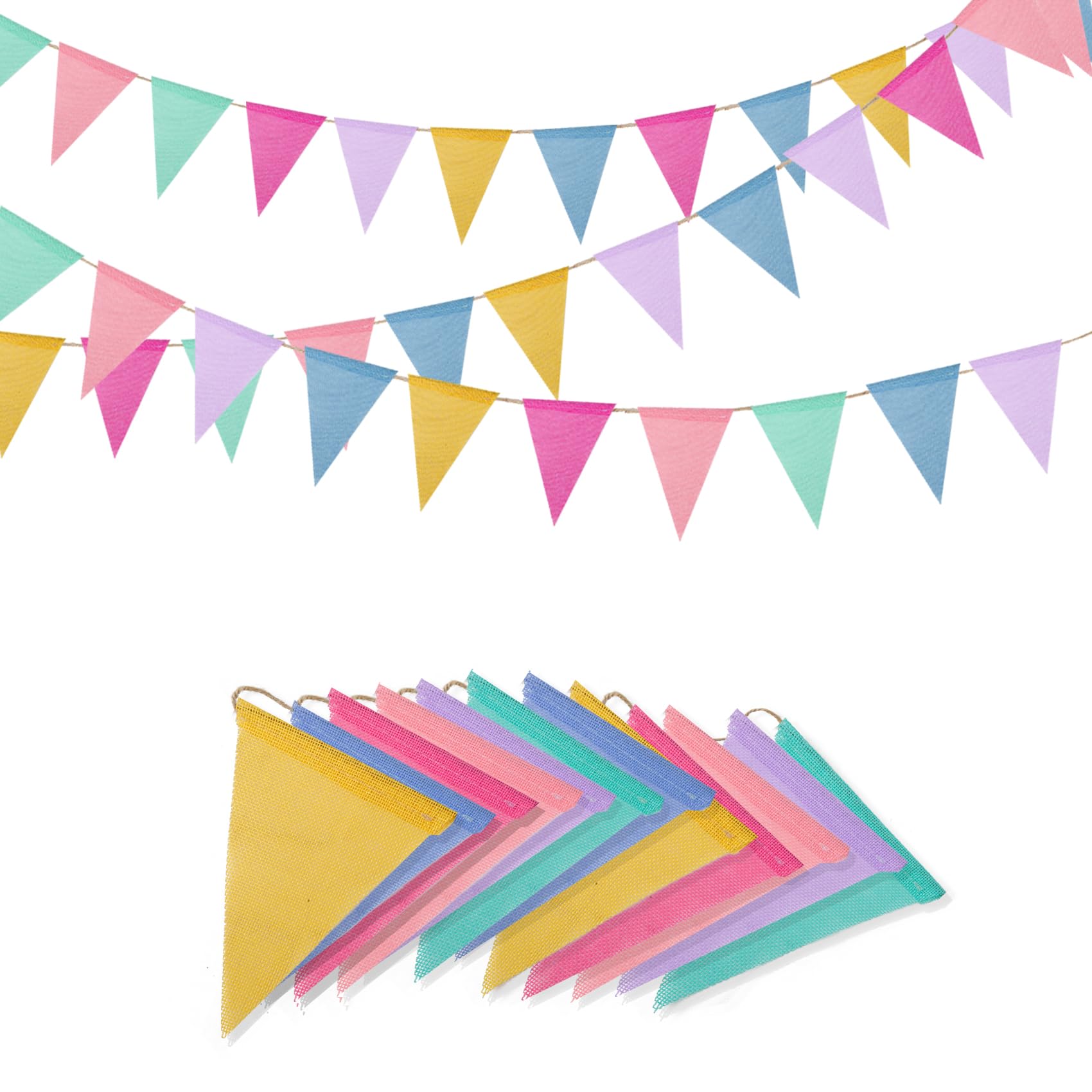 36 Flags Imitated Burlap Pennant Banner Flags, Pastel Fabric Triangle Rainbow Flag for Birthday Classroom Christmas Valentines Baby Shower Graduation Rustic Boho Spring Holidays Party Decorations