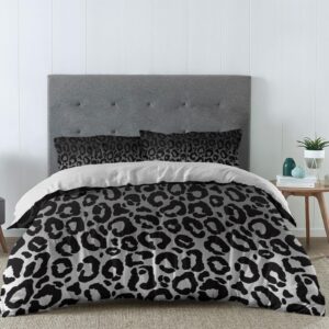 Ombre Leopard Duvet Cover Sets Black Grey Gradual Color Bedding Sets 3 Pcs Soft Comforter Covet Set Including 1 Quilt Cover 2 Pillow Cases, California King Comforter Cover Set with Zipper Closure