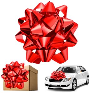 finecheer 16 inch big car bow giant christmas bow large gift bow pre-assembled giant red wrapping bow huge car bow christmas metallic decorative bow for present tree houses bike holiday decoration