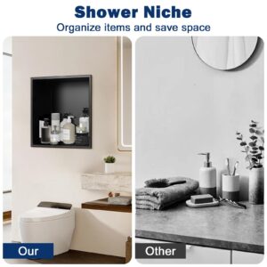 NearMoon Stainless Steel Shower Niche, NO Tile Needed Niche Recessed, Wall Niche for Bathroom Storage, Wall Hole Installation Shower Shelf 12.5×12.5 inches (Matte Black)