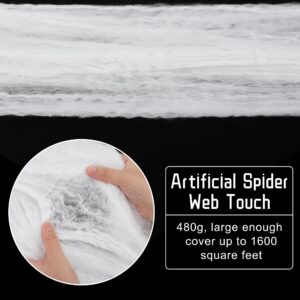 Aodaer 1600sqft Halloween Glow in the Dark Spider Web Glow Fake White Stretch Spider Web Halloween Decoration Cobwebs for Halloween Party Indoor Outdoor Supplies