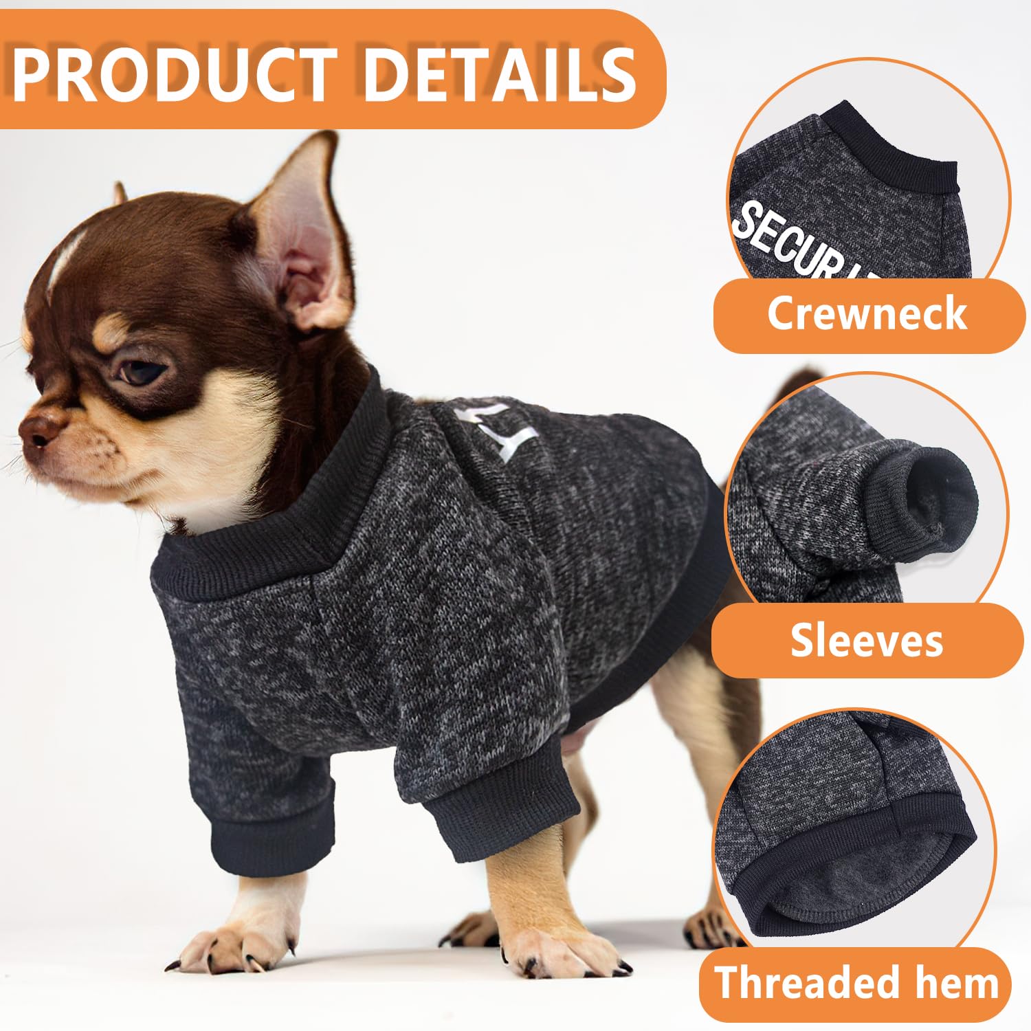 2 Pack Black Security Dog Sweatshirt Fleece Dog Sweaters for Small Dogs Male Warm Dog Winter Clothes Boy Dog Clothes Teacup Chihuahua Clothes Cat Sweater Pet Puppy Outfit Coat Black, XXS