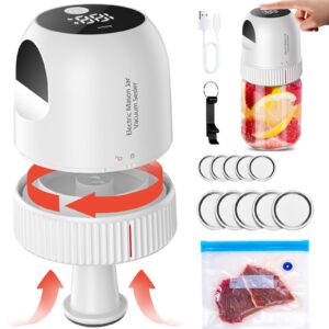 Electric Mason Jar Vacuum Sealer Kit - 3 in 1 Automatic Vacuum Sealer for Wide & Regular Mouth Mason Jars Vacuum Bags, Rechargeable Portable Vacuum Sealer for Jars for Food Storage