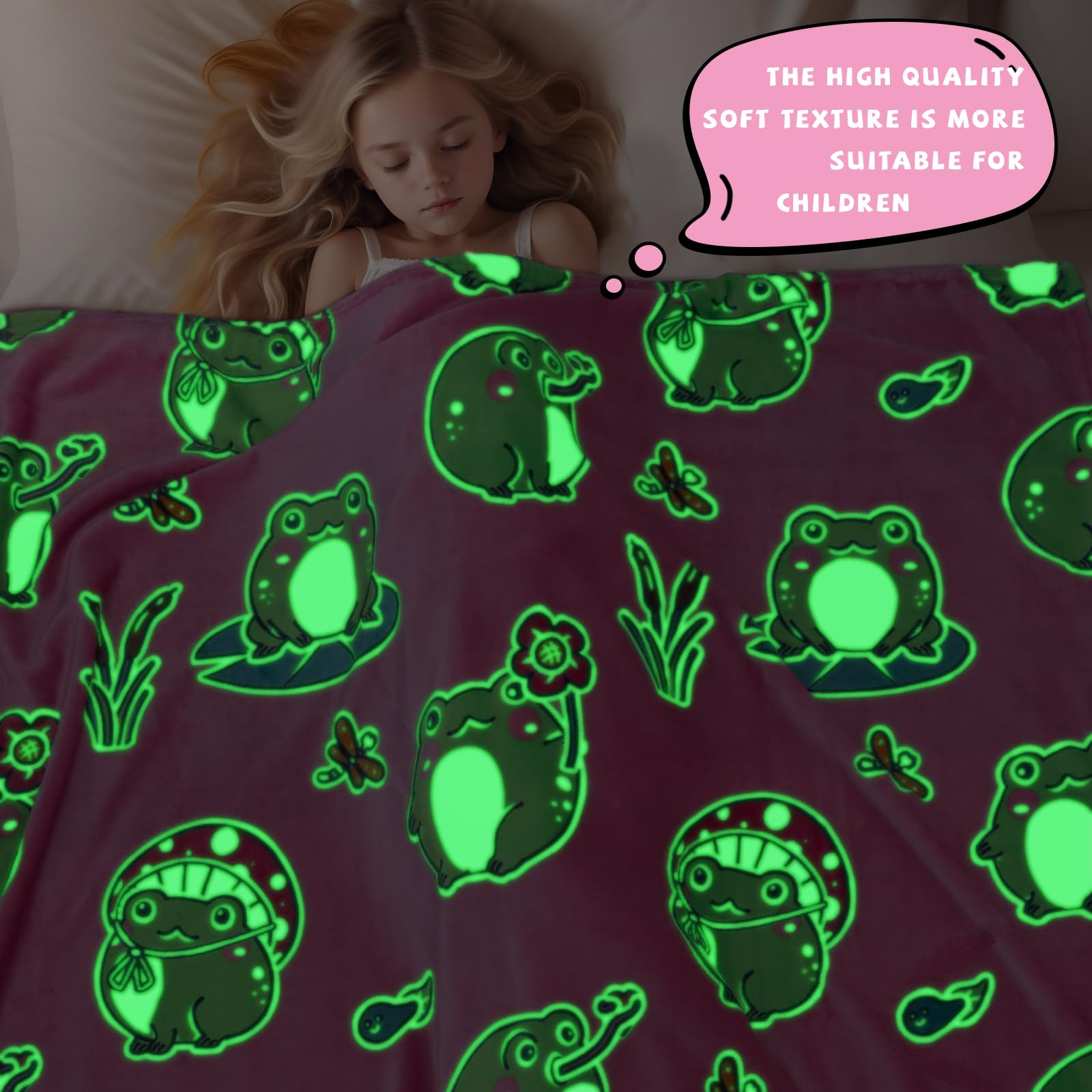 HWING Glow in The Dark Frog Blanket Cute Frog Gifts for Girls Women Frog Stuff Frog Decor for Bedroom Mushroom Frog Throw Blanket