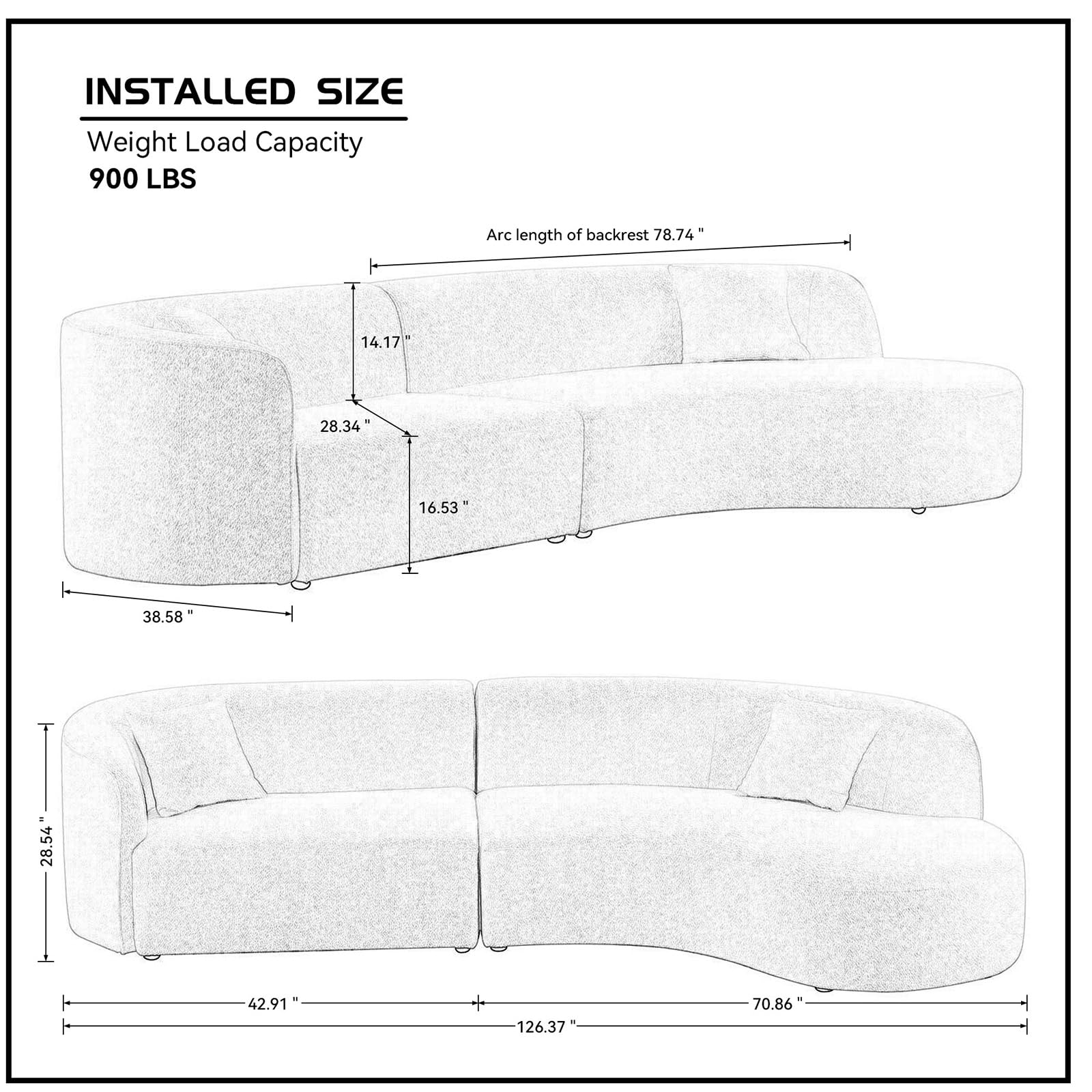 mr.waiba Luxury Modern Style Living Room Upholstery Curved Sofa with Chaise 2-Piece Set, Right Hand Facing Sectional, Boucle Couch, White