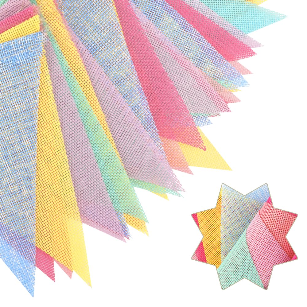 36 Flags Imitated Burlap Pennant Banner Flags, Pastel Fabric Triangle Rainbow Flag for Birthday Classroom Christmas Valentines Baby Shower Graduation Rustic Boho Spring Holidays Party Decorations