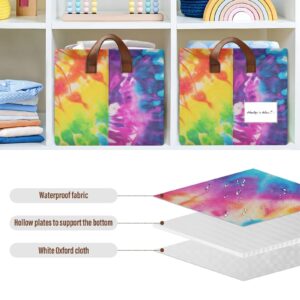 ZENWAWA Storage Cubes 1 Pack Tie Dye Rainbow Print with Foldable Steel Frame Water Resistant Fabric, Storage Bins Baskets for Closet Shelf Organizer 16.9×11.4×7.7 inches