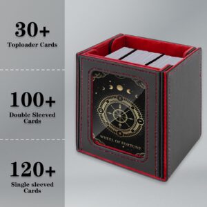 PTUI MTG Deck Box - Collectibe Card Box with Commander Window Display Trading Card Storage Box Holds 100 Double-Sleeved Cards Suitable for TCG/CCG/PTCG/EDH/Magic/Sport Cards (Black & Red)