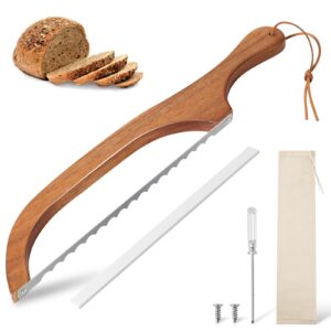 haoioksc bread slicer for homemade bread, 15.7 in wooden sourdough bread knife- ergonomic design, premium stainless steel serrated bread bow knife for precise cutting baguettes bagels