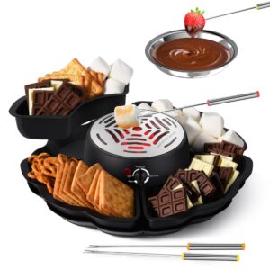 2 in 1 smores maker & fondue set, tabletop indoor smores kit, marshmallow roaster with temp control, 4 detachable trays & 4 roasting forks and 1 heated bowl, movie night supplies & housewarming gifts