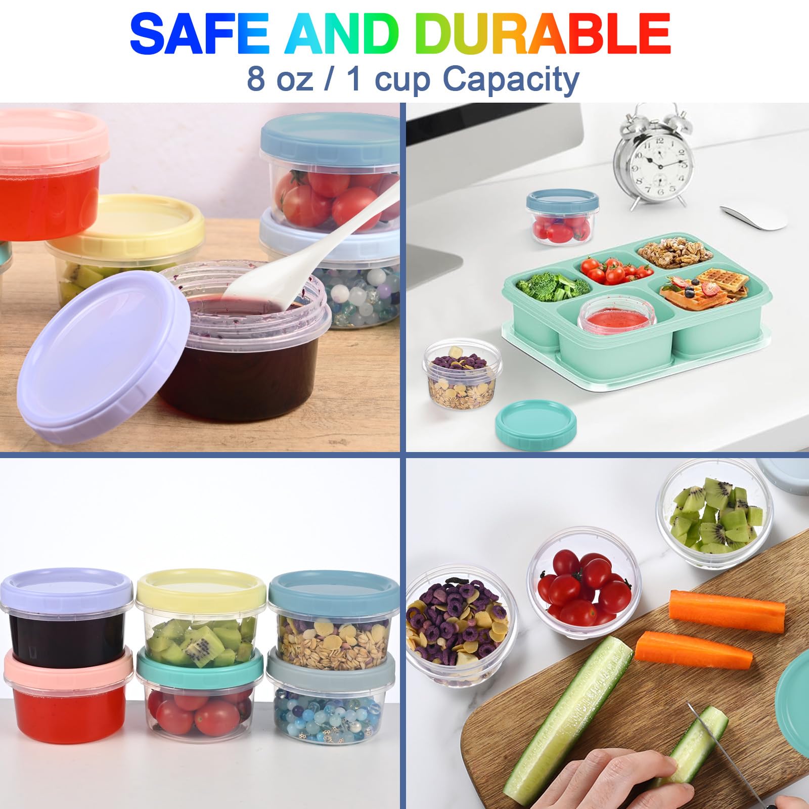 Yomarket 12pcs 8 oz Plastic Containers with Screw Lids, Reusable Clear Food Storage Containers with Pen and Brush for Snack Salad Fruit, Leakproof Small Freezer Containers, Microwave & Dishwasher Safe