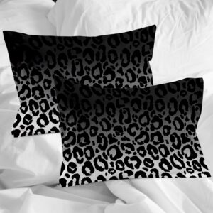 Ombre Leopard Duvet Cover Sets Black Grey Gradual Color Bedding Sets 3 Pcs Soft Comforter Covet Set Including 1 Quilt Cover 2 Pillow Cases, California King Comforter Cover Set with Zipper Closure