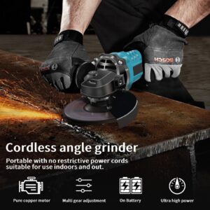 QMCAHCE cordless angle grinder with 4-1/2" grinding wheel, cut-off wheel and adjustable auxiliary handle, with 2 4.0A batteries and a battery charger, for cutting, polishing, grinding and rust removal