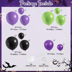 Halloween Balloon Arch Garland Kit, JOGAMS 164Pcs Halloween Metallic Purple Green Balloons with 3D Bat Stickers Ghost Balloons for Spooky Boo Witch Wizard Theme Halloween Party Decorations