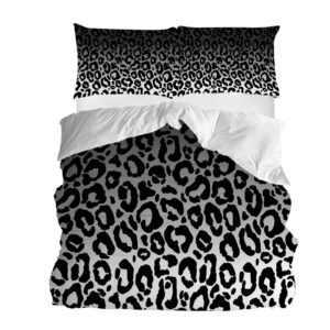 ombre leopard duvet cover sets black grey gradual color bedding sets 3 pcs soft comforter covet set including 1 quilt cover 2 pillow cases, california king comforter cover set with zipper closure