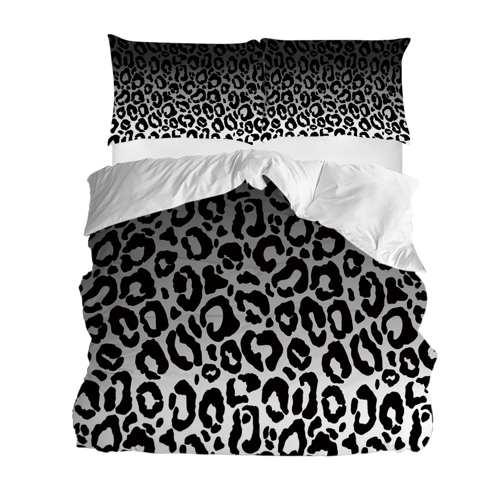 Ombre Leopard Duvet Cover Sets Black Grey Gradual Color Bedding Sets 3 Pcs Soft Comforter Covet Set Including 1 Quilt Cover 2 Pillow Cases, California King Comforter Cover Set with Zipper Closure