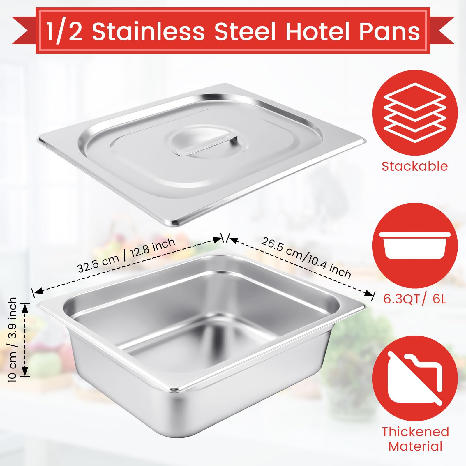 Thenshop 8 Set Stainless Steel Hotel Pans Steam Table Pan with Lids 4 inch 1/2 Half-Size Restaurant Pans Anti Steam Table Pan for Hotel Food Buffet Event Catering Supplies (Stylish)