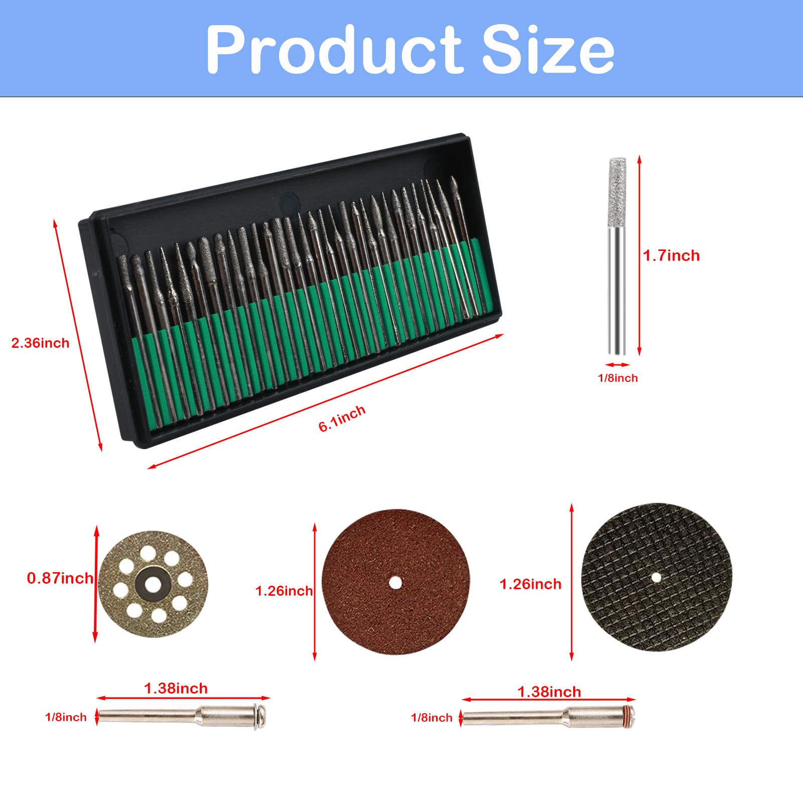 50PCS Stone Carving Set Polishing Diamond Burrs for Dremel, Rotary Tools Accessories Grinding Cutting Burrs with 1/8 inch Shank for Carving, Cutting, Grinding, Polishing Stone, Glass, Jewelry