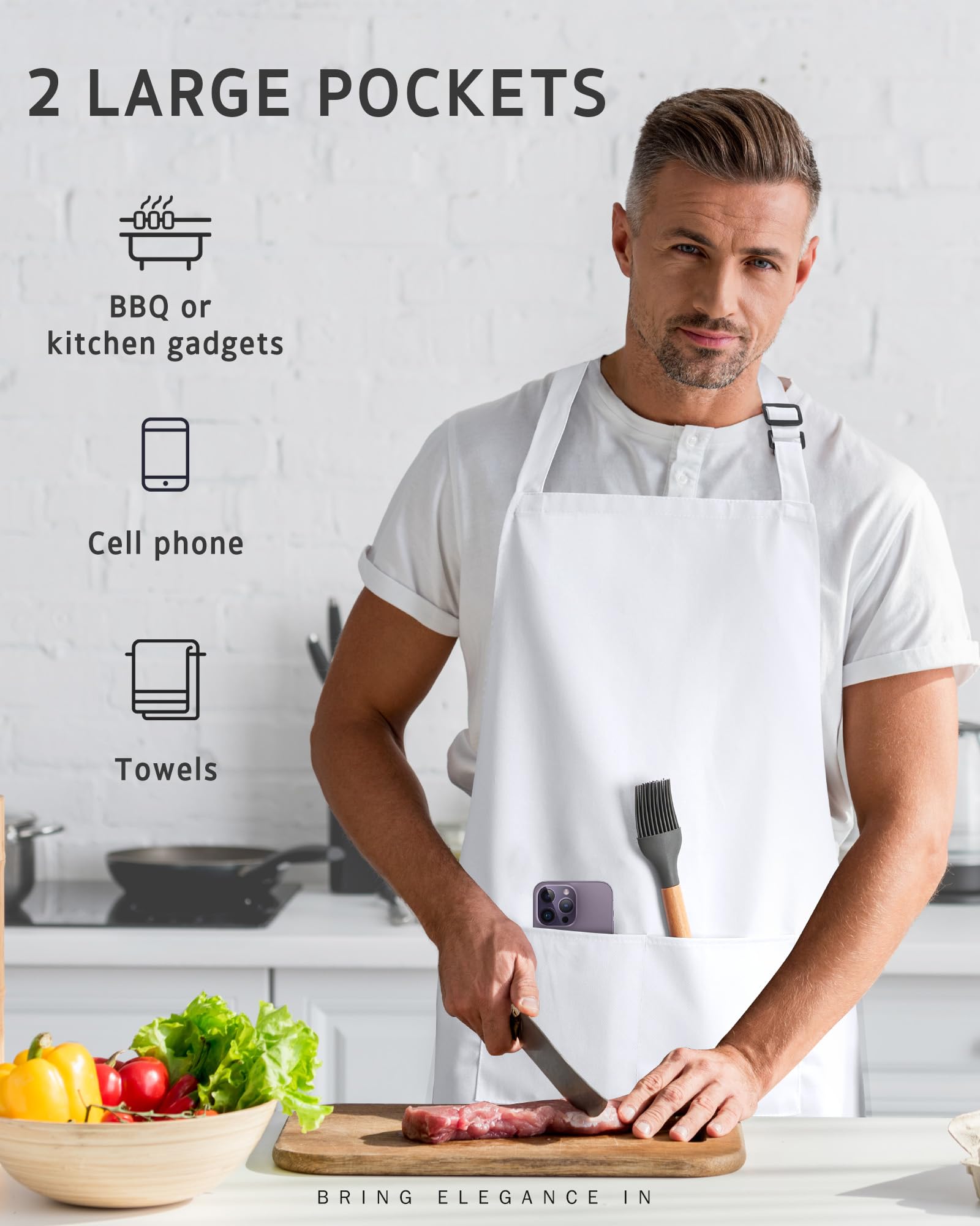 Syntus Chef Apron for Men Women Kitchen Cooking Apron with Pockets, Adjustable Bib Aprons Stain Resistant, 1 Pack White