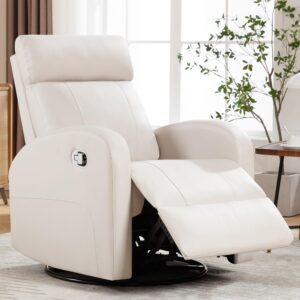 homyka swivel rocker recliner, manual glider rocking recliner chair, leather swivel reclining lounge chair nursery glider recliners for small spaces, living room, beige