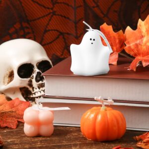 PEUTIER 3pcs Halloween Decoration Candles, Soybean Wax Blend Spooky Candles with Shape of Ghost Pumpkin Magic Cube Cute Scented Halloween Candles for Halloween Party Bedroom Table Decor(Style A)