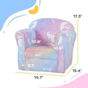 Qaba Kids Sofa Chair, Toddler Sofa with Glow in The Dark Fairy Design & Wooden Frame, Upholstered Baby Sofa for 18-36 Months for Bedroom, Livingroom, Playroom, Kid Room, Multicolor