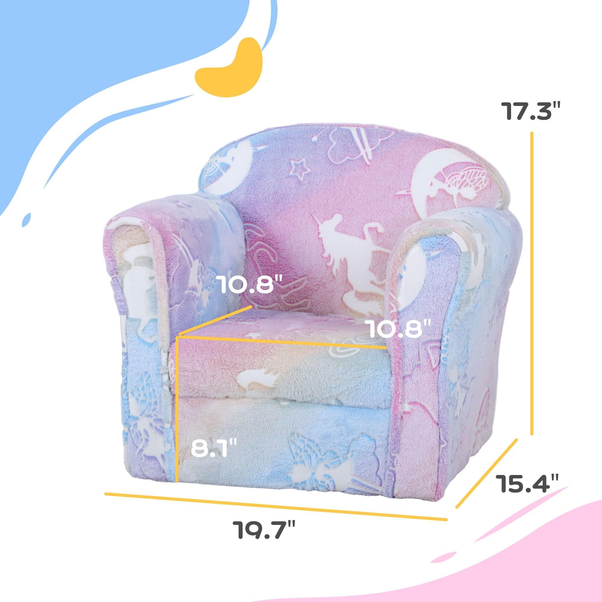 Qaba Kids Sofa Chair, Toddler Sofa with Glow in The Dark Fairy Design & Wooden Frame, Upholstered Baby Sofa for 18-36 Months for Bedroom, Livingroom, Playroom, Kid Room, Multicolor