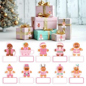 whaline 120pcs christmas gingerbread name tag stickers pink xmas cartoon gingerbread man self-adhesive gift label decals for winter holiday birthday present, 10 designs