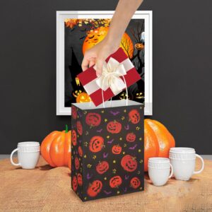 MEHOFOND 16 Pcs Halloween Paper Gifts Bags with Handles, Pumpkin Bat Halloween Treat Bags, Black Trick or Treat Candy Bags for Kids, Goodie Present Bags for Holiday, Halloween Party Supplies