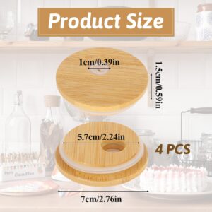 4 Pcs Reusable Bamboo Lids with Straw Hole 2.75Inch/70mm Wooden Lids Replacement Bamboo Lids for Beer Glasses Bamboo Lids for Glass Cup for Regular Mouth Drinking Jars