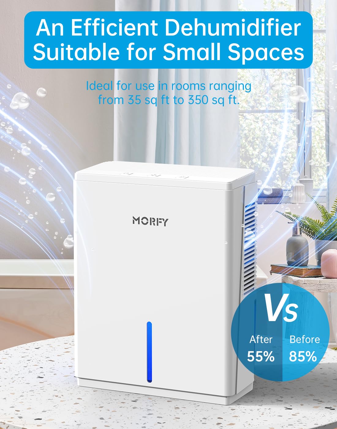 MORFY Dehumidifier, 74OZ Small Dehumidifier for Bedroom Bathroom RV with Auto Shut Off, Portable Quiet Dehumidifiers for Home Room Closet Laundry Room