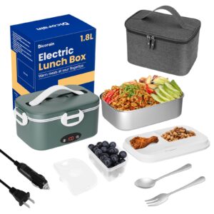 Dicorain Electric Lunch Box with Temperature Control Function, 100w Heated Lunch Box 1.8L Portable Food Warmer for Adults, 12/24/110v Heating Lunch Box for Car/Truck/Office with Thickened Bag