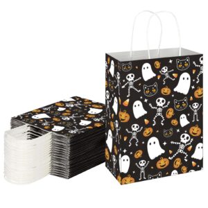 mehofond 16 pcs halloween paper gifts bags with handles, black halloween treat bags, skull ghost pumpkin goodie present bags for kids, trick or treat candy bags for holiday, halloween party supplies