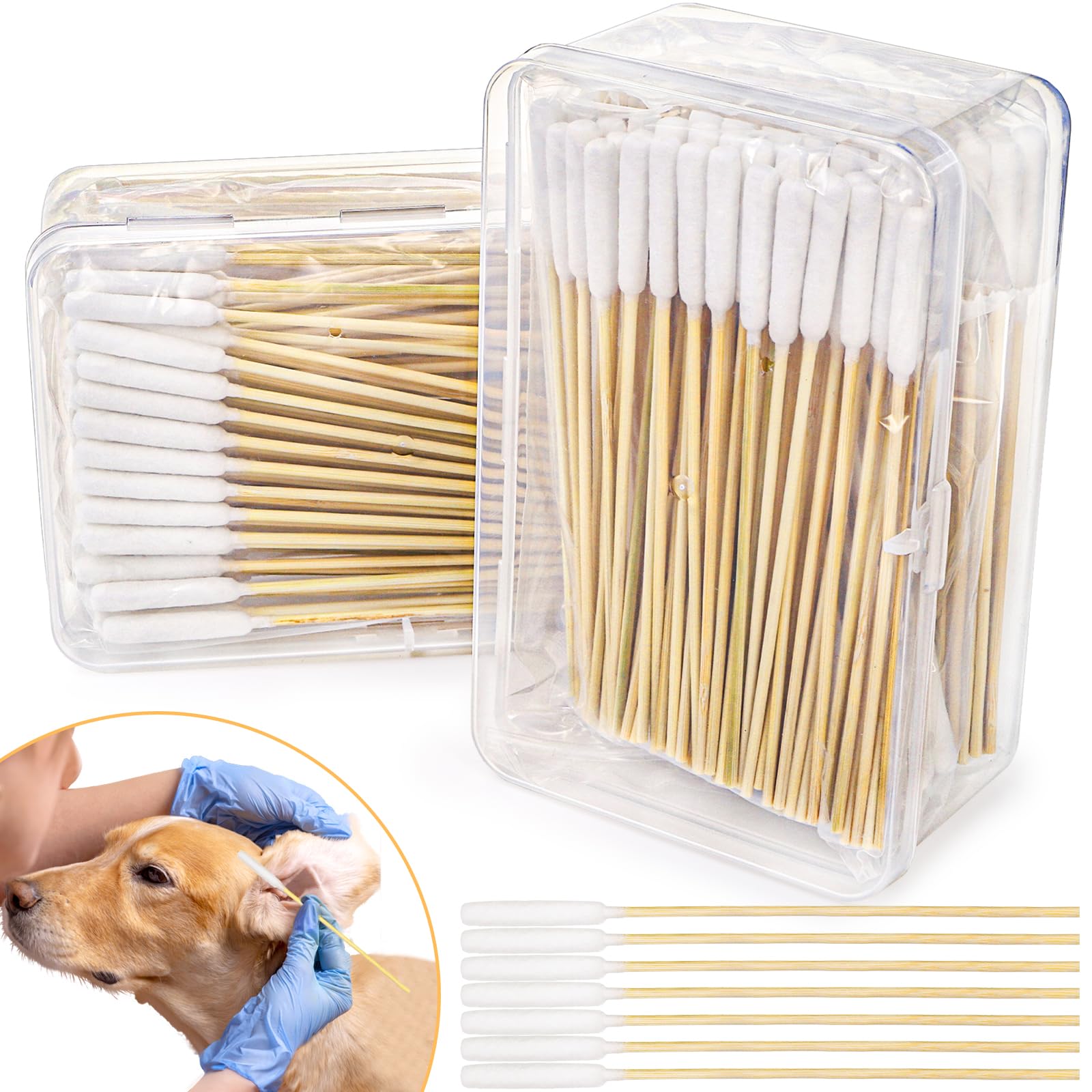 Mezchi 400 Pcs Dog Ear Cleaner Q Tips, 6 Inch Long Cotton Swabs for Dogs, Long Dog Q Tips for Dogs and Cats, Dog Ear Cleaning Swabs for Dog Ear Infection Treatment