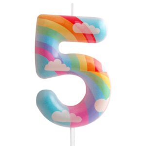 5th birthday candles number 5 pink rainbow birthday party cloud rainbow theme adorable design for baby girl boy birthday cake topper, graduation celebration anniversary wedding decorations