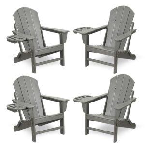 foowin adirondack chair set of 4, hdpe folding adirondack chair w/4 in 1 cup holder trays,weather resistant outdoor chair, fire pit chairs for patio lawn garden backyard deck,15min assembly 400lb