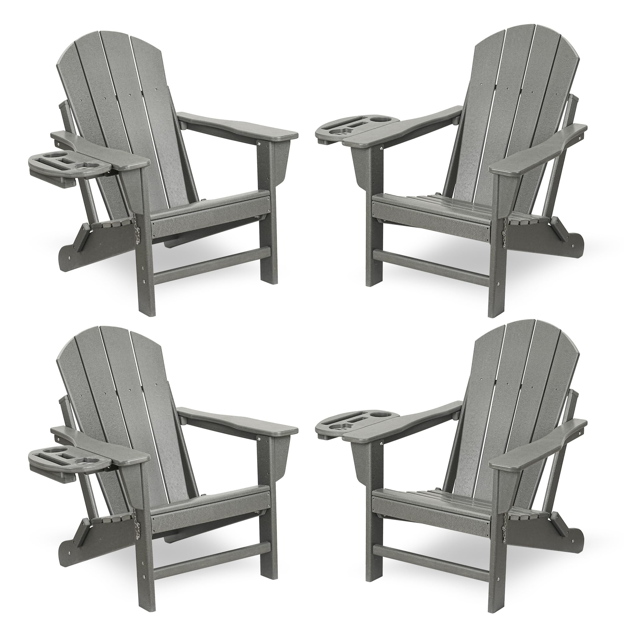 FOOWIN Adirondack Chair Set of 4, HDPE Folding Adirondack Chair w/4 in 1 Cup Holder Trays,Weather Resistant Outdoor Chair, Fire Pit Chairs for Patio Lawn Garden Backyard Deck,15min Assembly 400LB