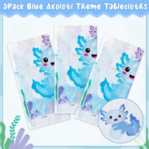 BkeeCten 3 Packs Blue Cartoon Axolotl Party Table Cover, Reptile Animals Waterproof Disposable Tablecover, Plastic Rectangle Tablecloth for Kids Axolotl Birthday Baby Shower Party Supplies, 86x51 inch