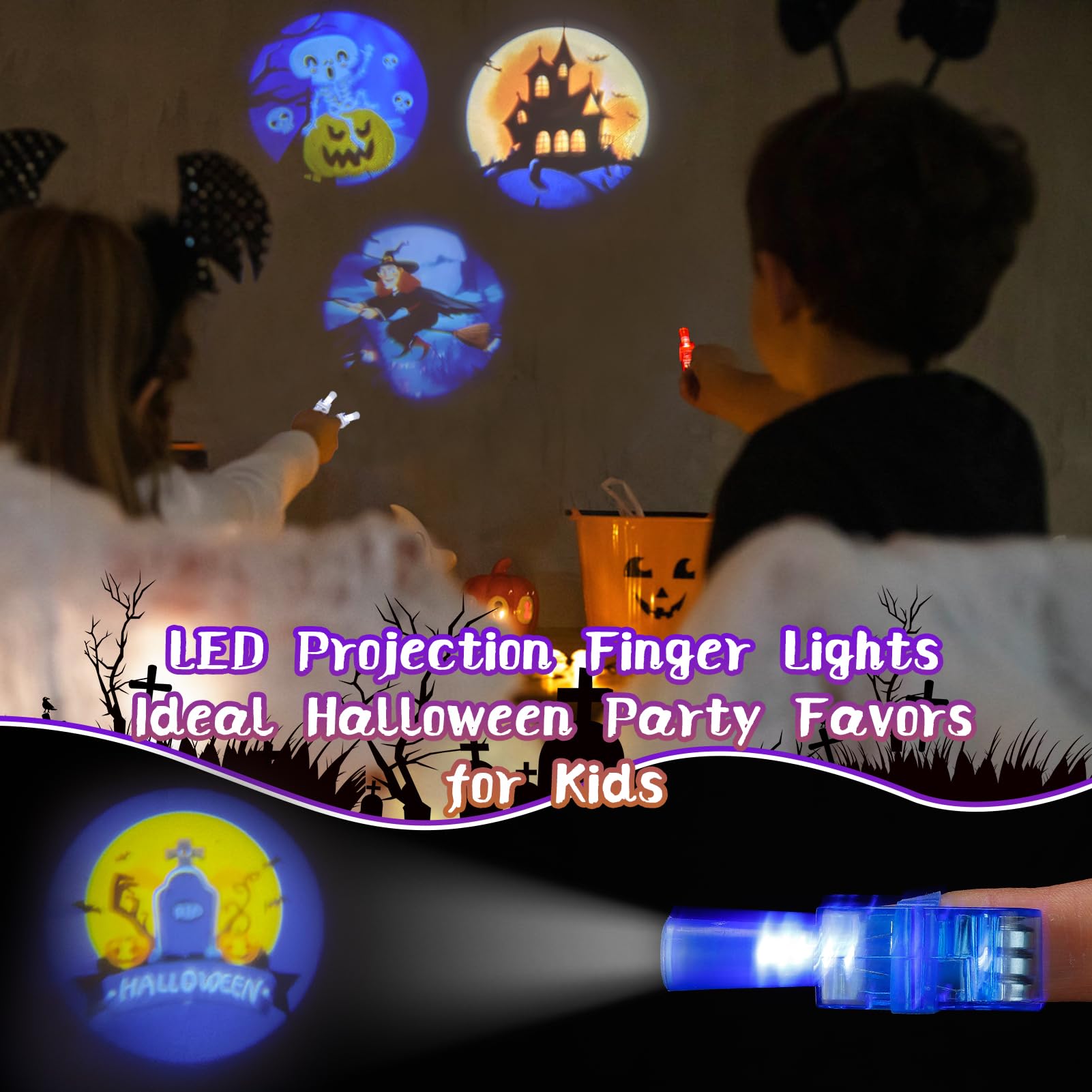 Halloween Party Favors for Kids - 36pcs LED Projection Finger Lights, Trick or Treat Light up Toys Flashlights, Glow Prizes Bulk for Halloween Dark Party Supplies Goodie Bag Stuffers