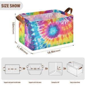 ZENWAWA Storage Cubes 1 Pack Tie Dye Rainbow Print with Foldable Steel Frame Water Resistant Fabric, Storage Bins Baskets for Closet Shelf Organizer 16.9×11.4×7.7 inches