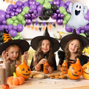 Halloween Balloon Arch Garland Kit, JOGAMS 164Pcs Halloween Metallic Purple Green Balloons with 3D Bat Stickers Ghost Balloons for Spooky Boo Witch Wizard Theme Halloween Party Decorations