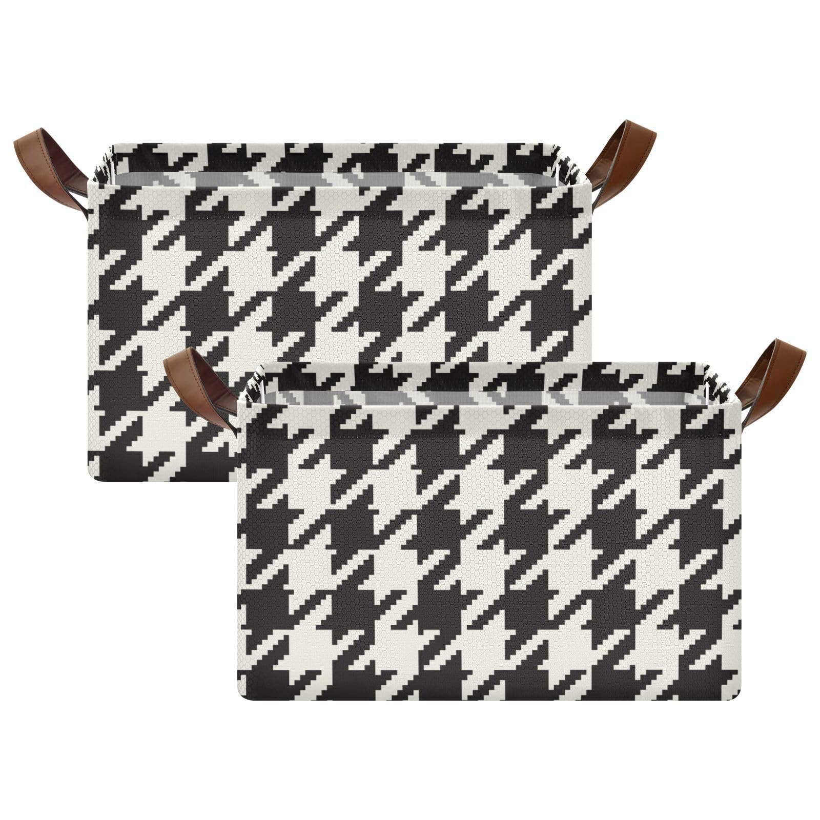 Lotupokon Classic Houndstooth 2 Pack Fabric Storage Bins for Shelves Collapsible Cube Storage Bin Basket Storage Cubes with Handle Under The Bed Storage Bins for Home Office Clothes Closet