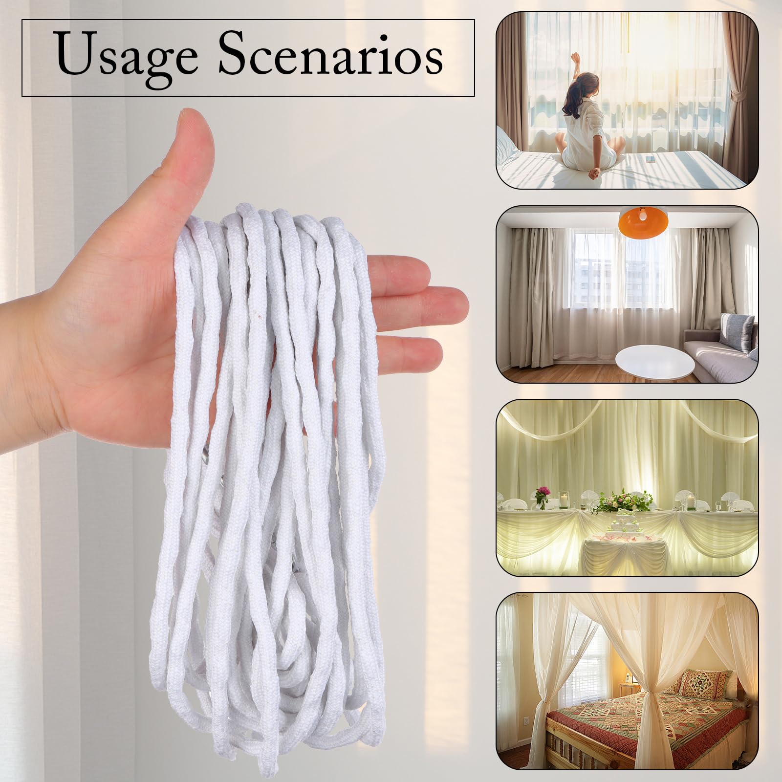 10 Yard Extra Heavy Sausage/Rope Lead Beads Weight Cord Rope Curtain Accessories for Light Weight Sheer Curtain Drapes Fabrics Weighted Tape Cording DIY Fabric Covered (95g Per Yard)